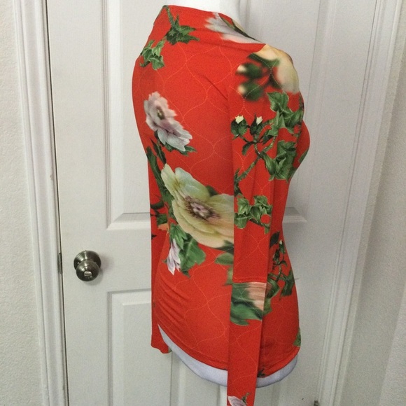 Preen Red Lotus Flower Xandria Stretch Top Size XS - Picture 3 of 11